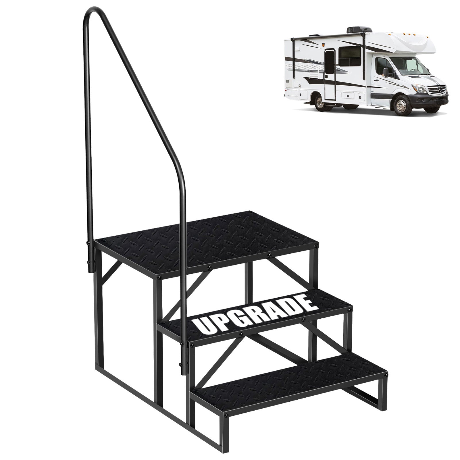 Hot Tub Steps Outdoor, 2 RV Steps with Handrail, Portable RV Stairs 3 Step, Heavy Duty Truck Camper Steps Ladders for Travel Trailers, 5th Wheel, Motor Home, Spa, and Porch