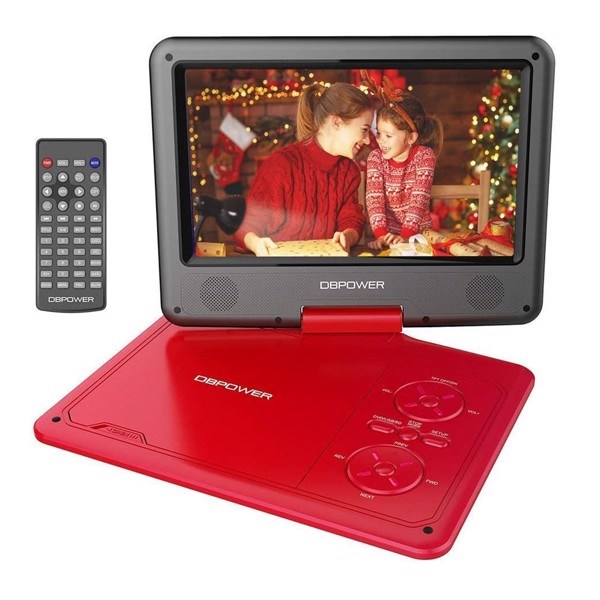 DBPOWER 11.5" Portable DVD Player, 5-Hour Built-in Rechargeable Battery, 9" Swivel Screen Region Free (Red)