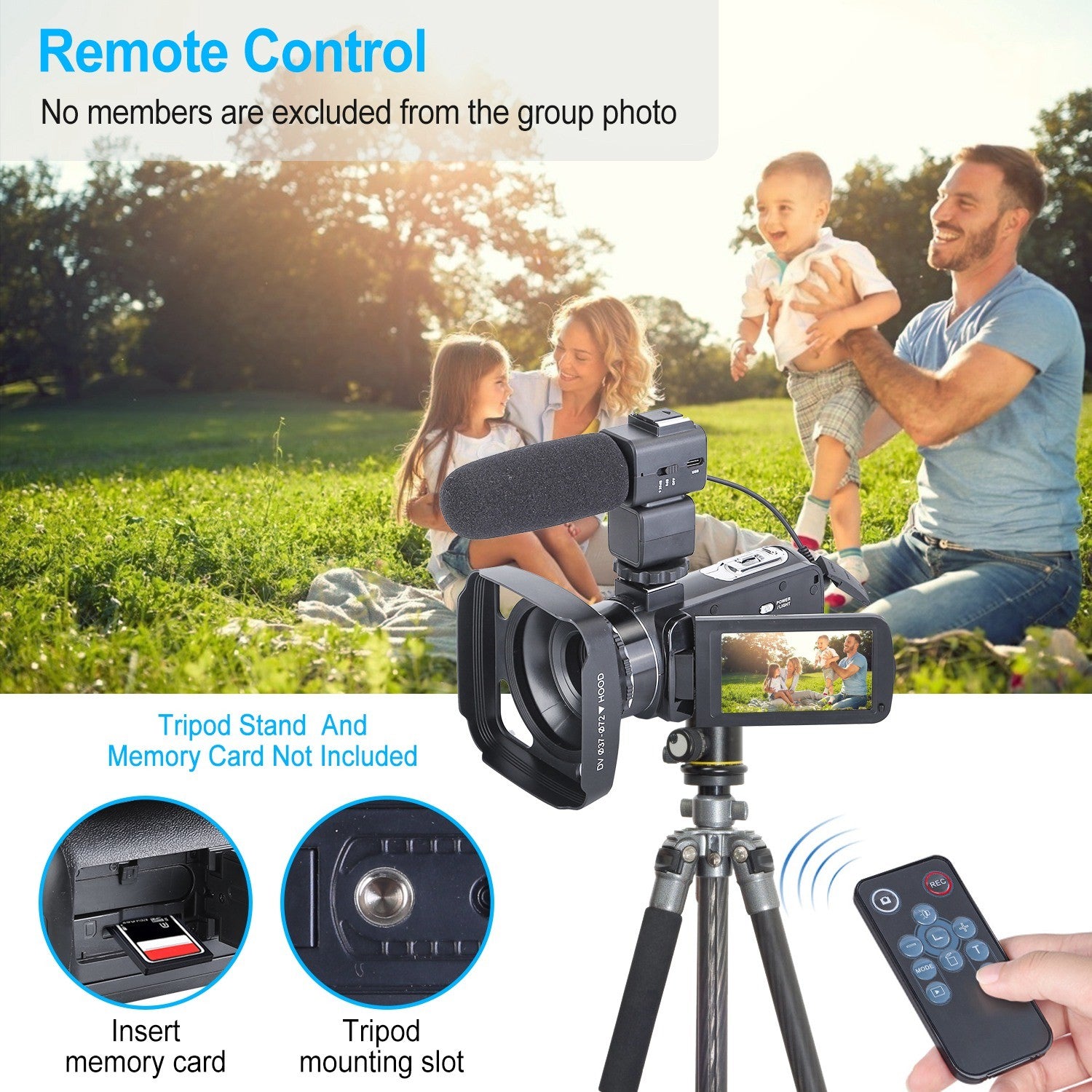 2.7K Camcorder 42MP 18X Zoom Digital Video Camera Rechargeable Vlogging Camera with Microphone Lens Hood 3in 270° Rotating Screen Fill Light Remote Co