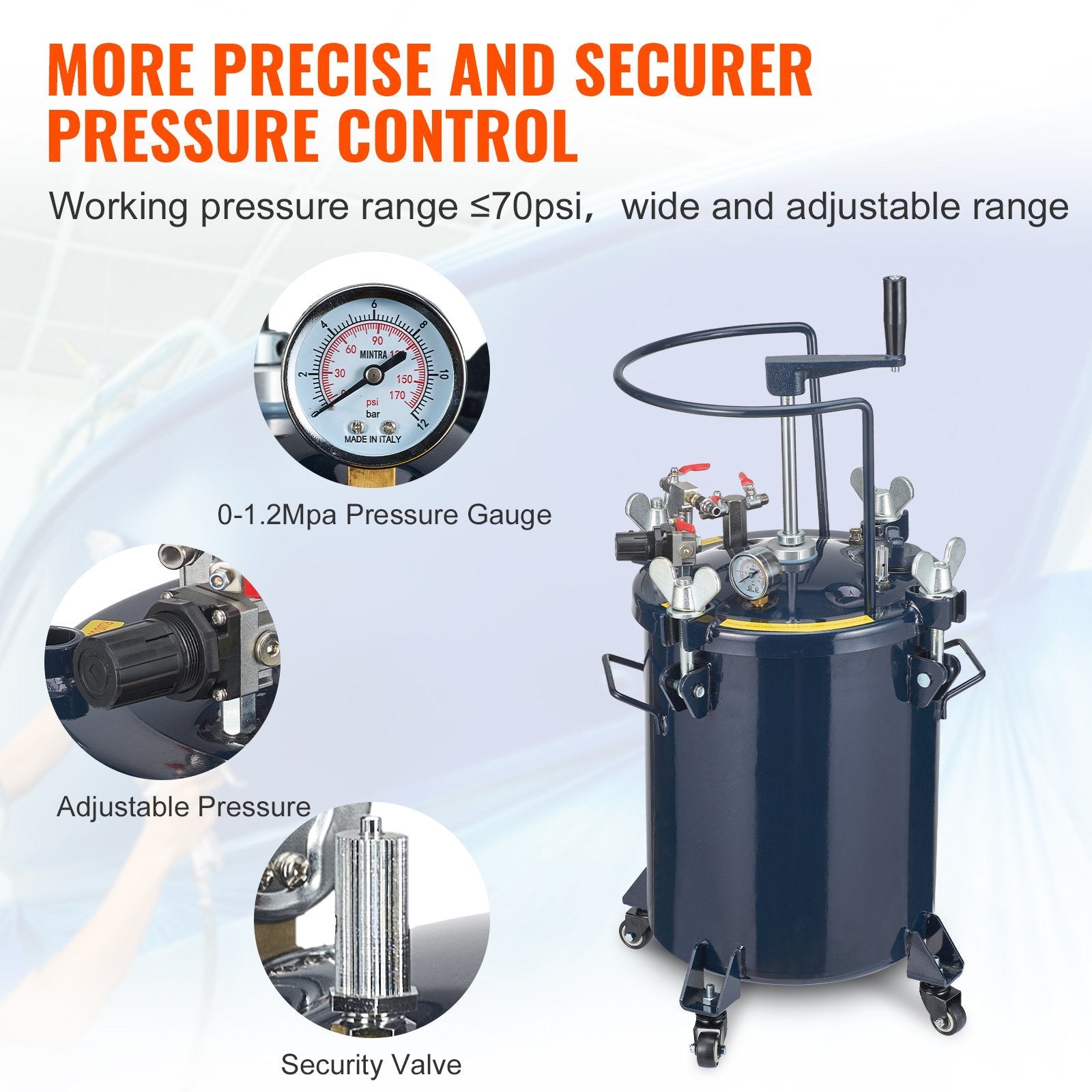 VEVOR Spray Paint Pressure Pot Tank, 30L/8gal Air Paint Pressure Pot with Manual Mixing Agitator, Leak Repair Sealant for Industry Home Decor Architec