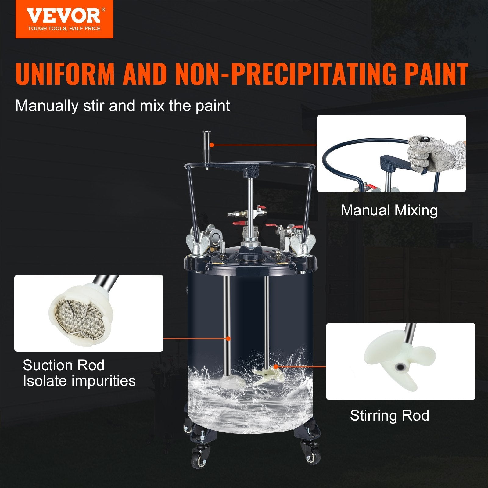 VEVOR Spray Paint Pressure Pot Tank, 30L/8gal Air Paint Pressure Pot with Manual Mixing Agitator, Leak Repair Sealant for Industry Home Decor Architec
