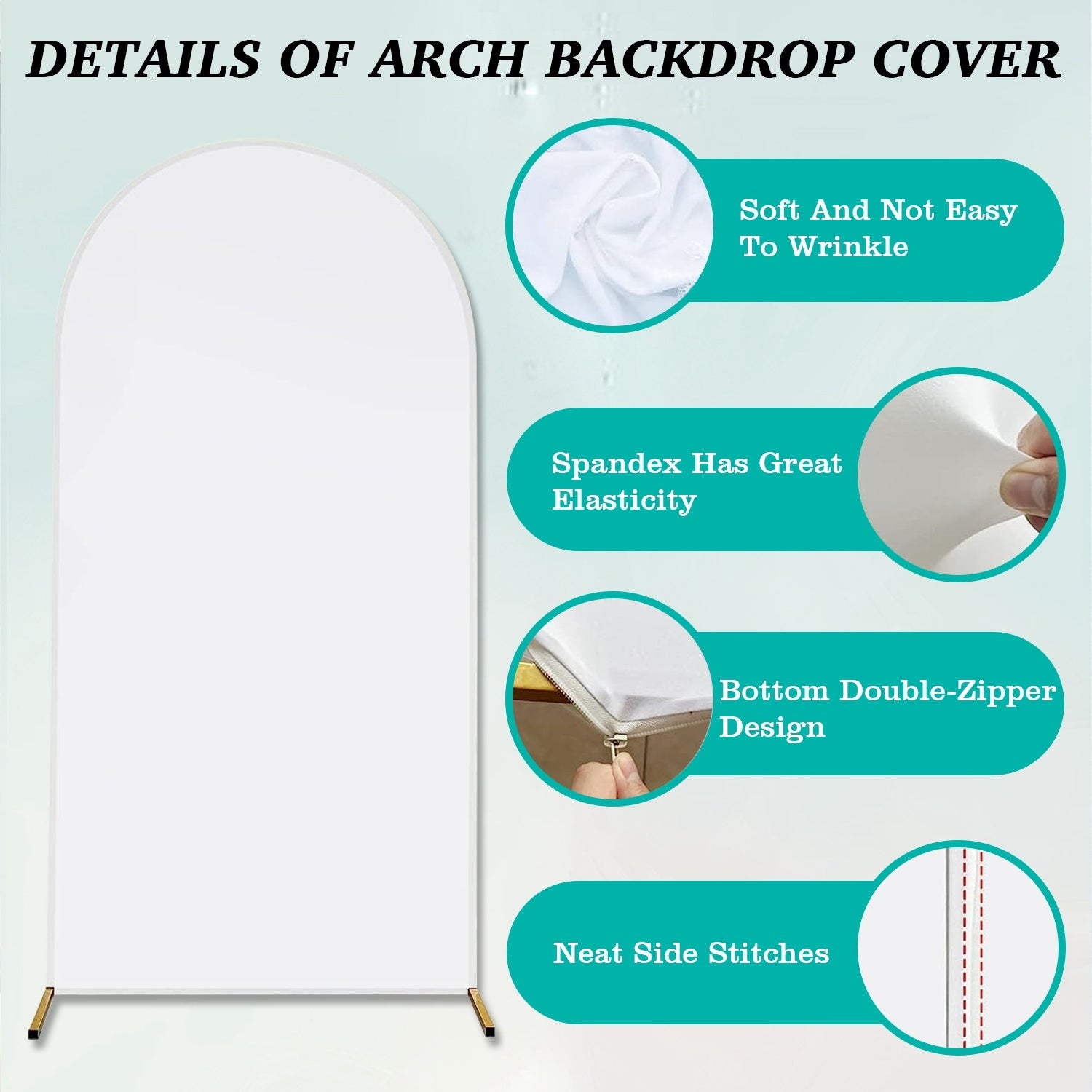 Arch Backdrop Stand Cover 3.28x6.56FT White Spandex Fitted Wedding Arch Cover Elastic Double-Sided Background Covering for Birthday Party Ceremony Dec