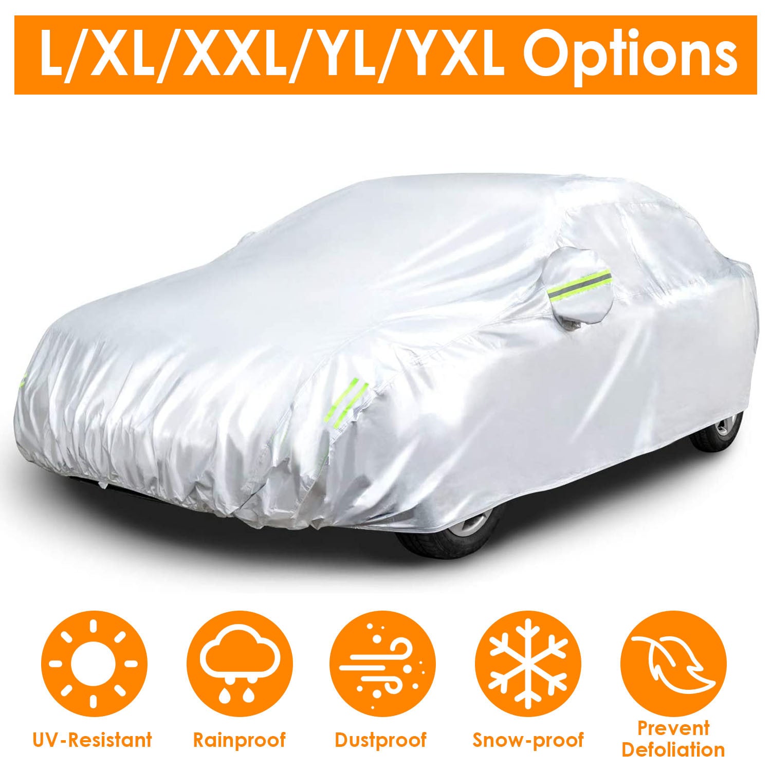 Full Coverage Car Cover Waterproof UV Protection Automotive Cover Outdoor Universal Car Cover with Reflective Strips Installation Straps Buckle