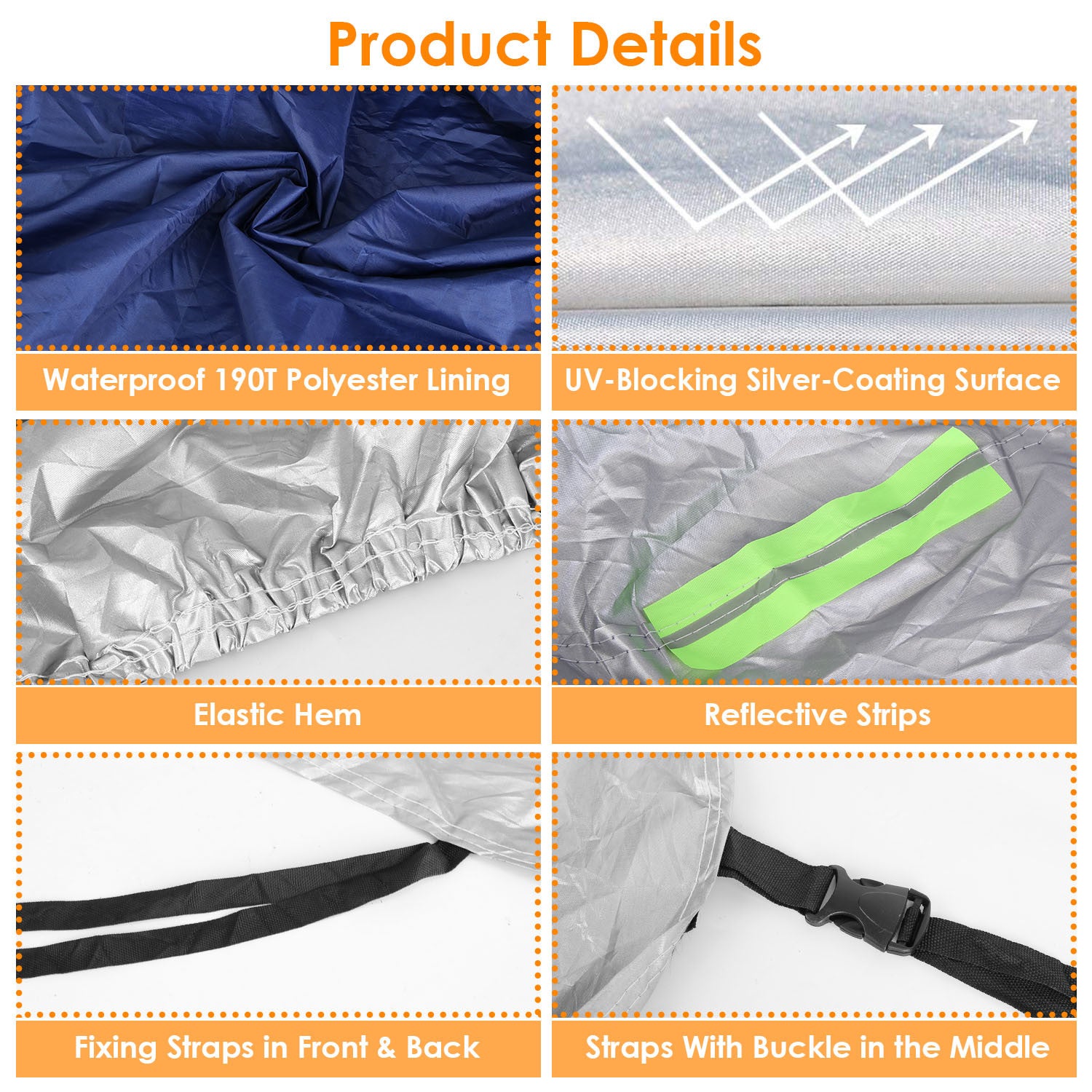 Full Coverage Car Cover Waterproof UV Protection Automotive Cover Outdoor Universal Car Cover with Reflective Strips Installation Straps Buckle