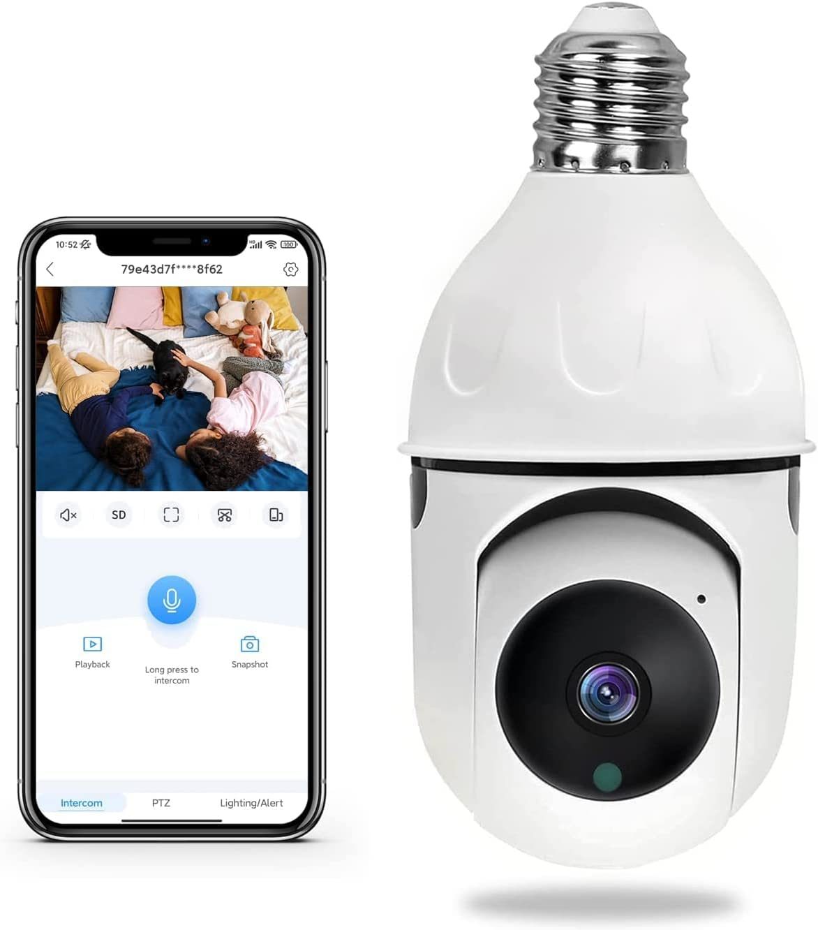 1080P Wireless E26 Bulb Camera WiFi Security Camera Smart IP Camera Night Vision +32G SD Card