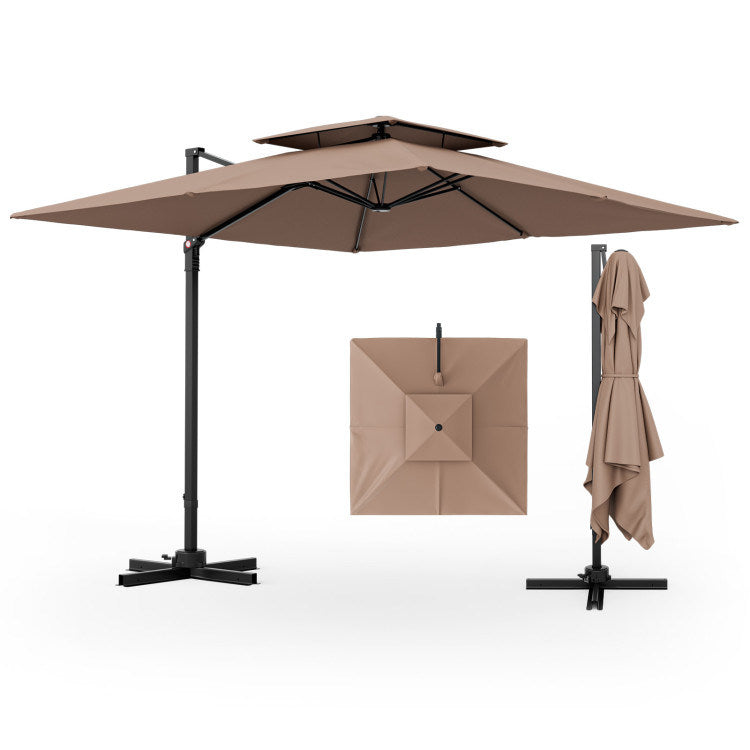 9.5 Feet Cantilever Patio Umbrella with 360° Rotation and Double Top