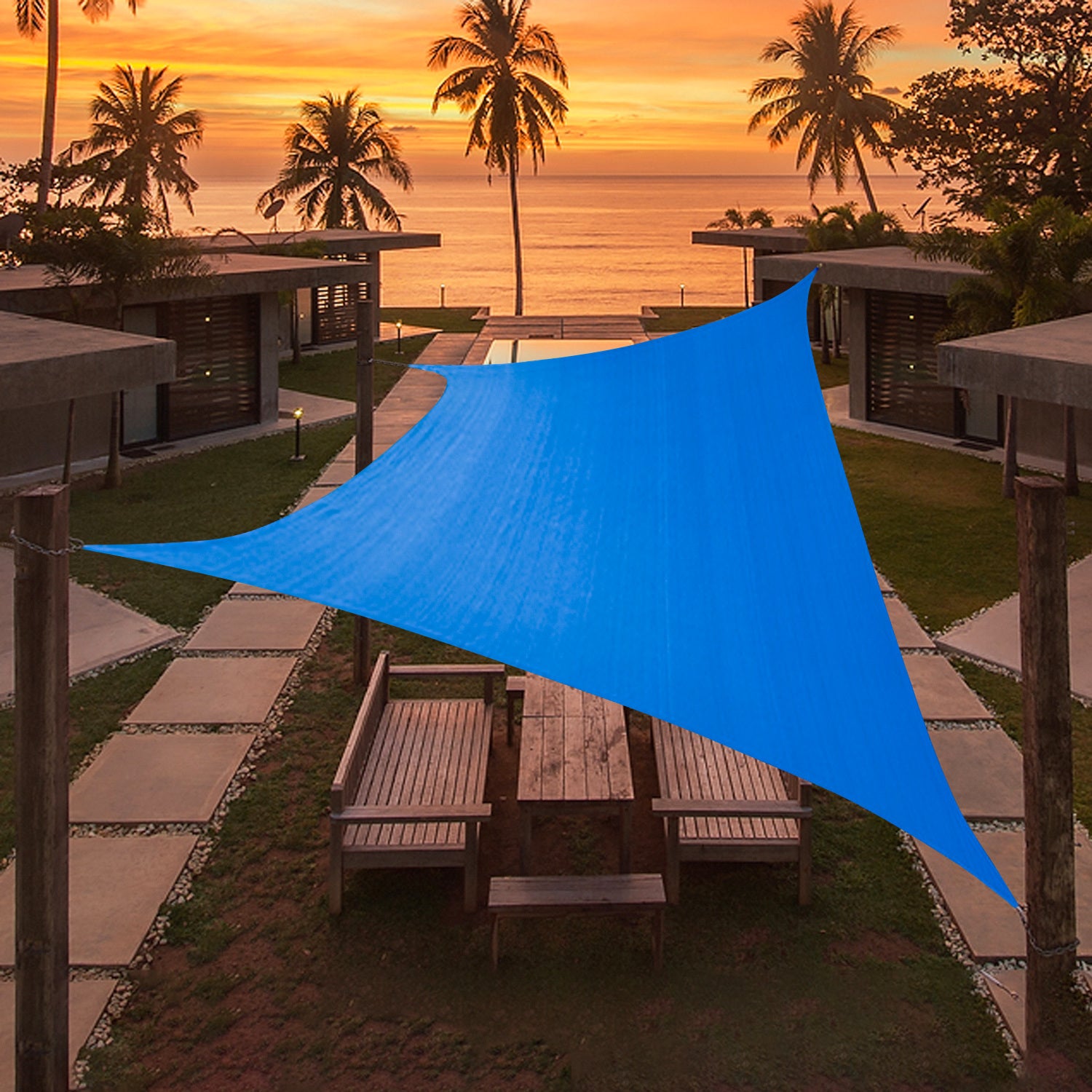 Artpuch Custom Size Sky Blue Sun Shade Sail Triangle Canopy 185 GSM Durable Fabric UV Block Awning for Outdoor Patio Garden Backyard (Customized Available)