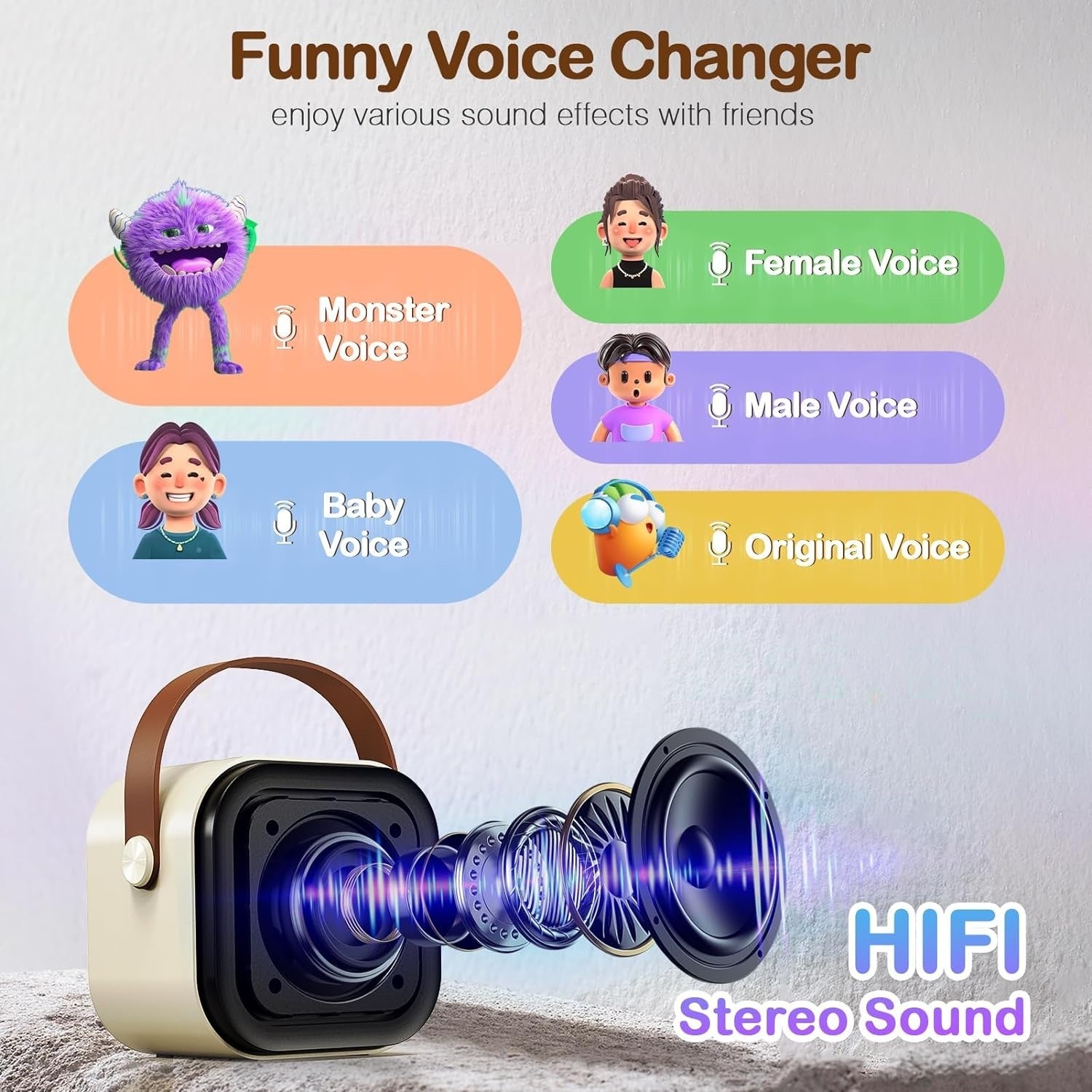 Portable Karaoke Machine with 2 Wireless Microphone, Mini Bluetooth Speaker Microphone,Boys,Girls,Adults,Party, Home KTV,Outdoor,Travel, Beige