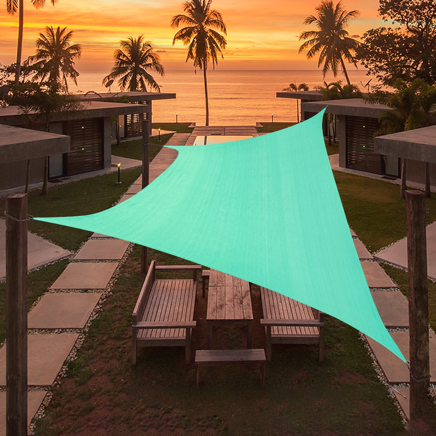 Artpuch Custom Size Turquoise Sun Shade Sail Triangle Canopy 185 GSM Durable Fabric UV Block Awning for Outdoor Patio Garden Backyard (Customized Available)