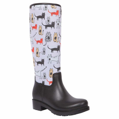 BiggDesign Cats Boots, Rain boot, 40 Size, Black Boots, Custom Design