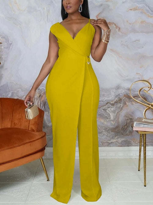 Sleeveless V Neck Wide Leg Jumpsuit