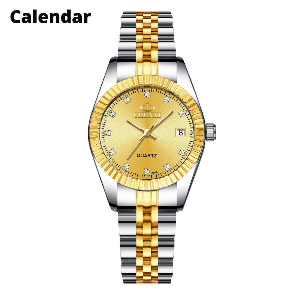 I Women Golden &amp; Silver Classic Quartz Watch Female Elegant Clock Luxury Gift Watches Ladies Waterproof Wristwatch