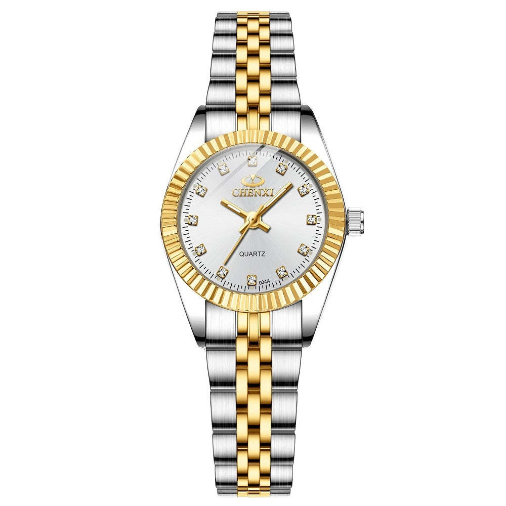 I Women Golden &amp; Silver Classic Quartz Watch Female Elegant Clock Luxury Gift Watches Ladies Waterproof Wristwatch