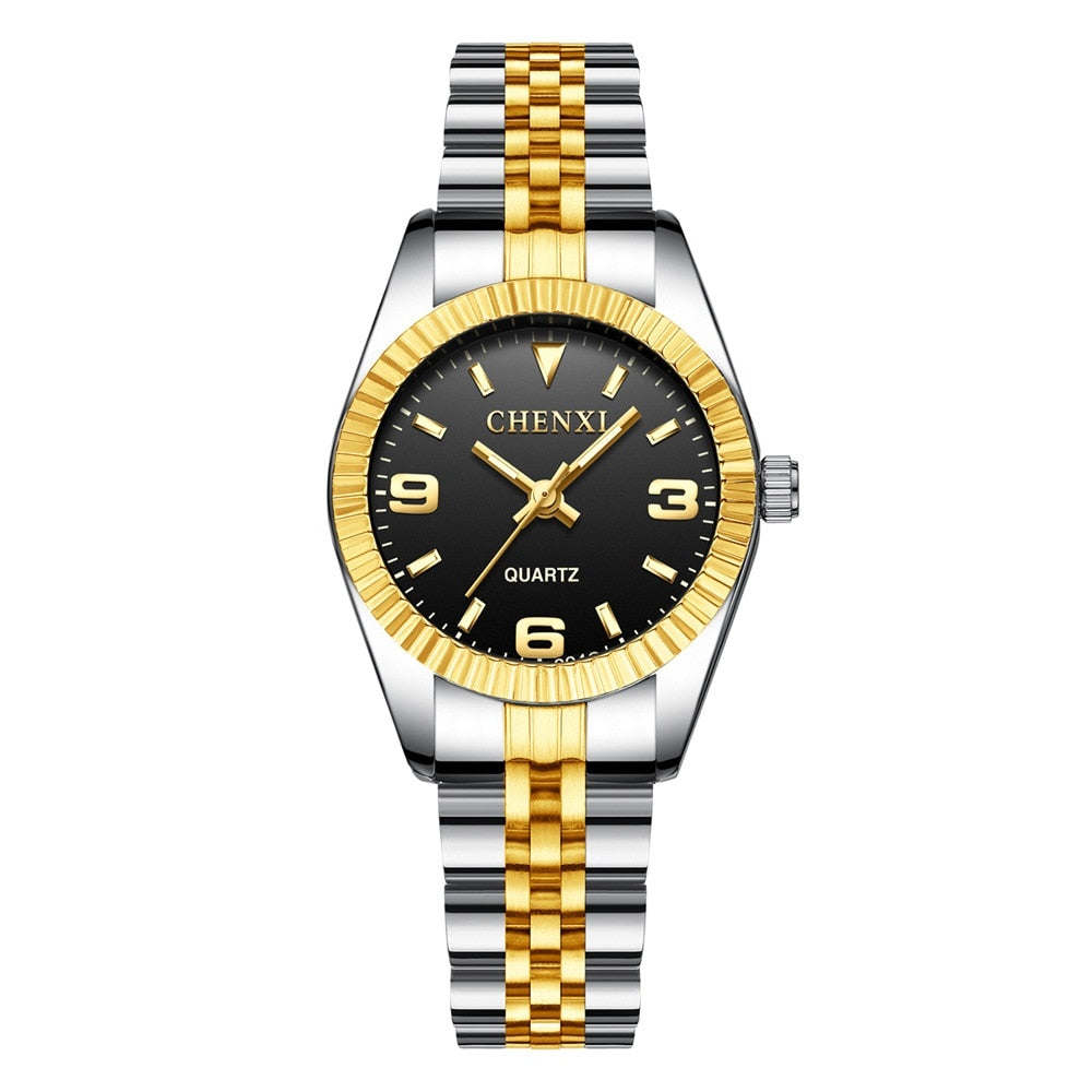 I Women Golden &amp; Silver Classic Quartz Watch Female Elegant Clock Luxury Gift Watches Ladies Waterproof Wristwatch