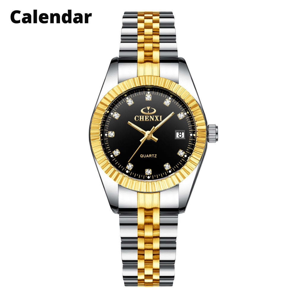 I Women Golden &amp; Silver Classic Quartz Watch Female Elegant Clock Luxury Gift Watches Ladies Waterproof Wristwatch