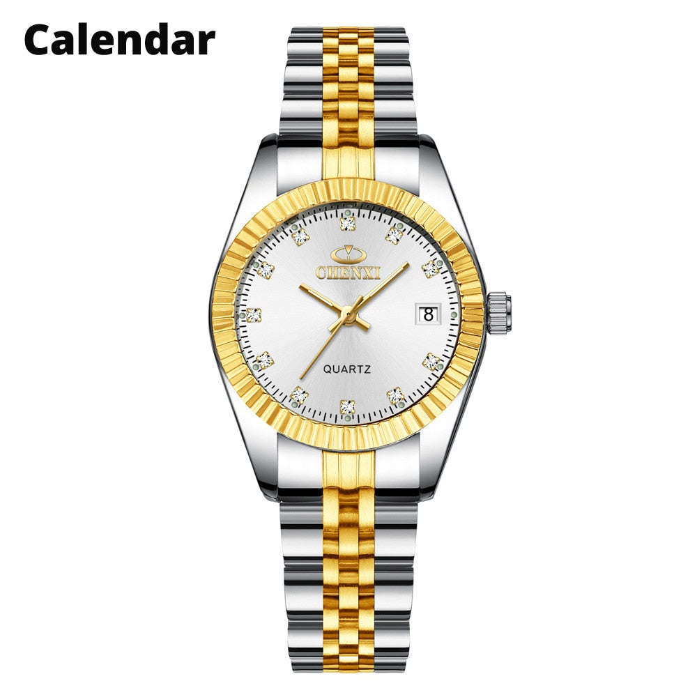 I Women Golden &amp; Silver Classic Quartz Watch Female Elegant Clock Luxury Gift Watches Ladies Waterproof Wristwatch