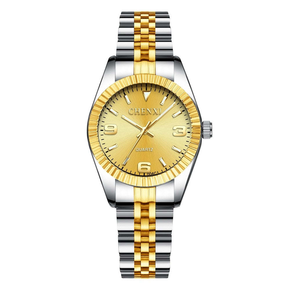 I Women Golden &amp; Silver Classic Quartz Watch Female Elegant Clock Luxury Gift Watches Ladies Waterproof Wristwatch