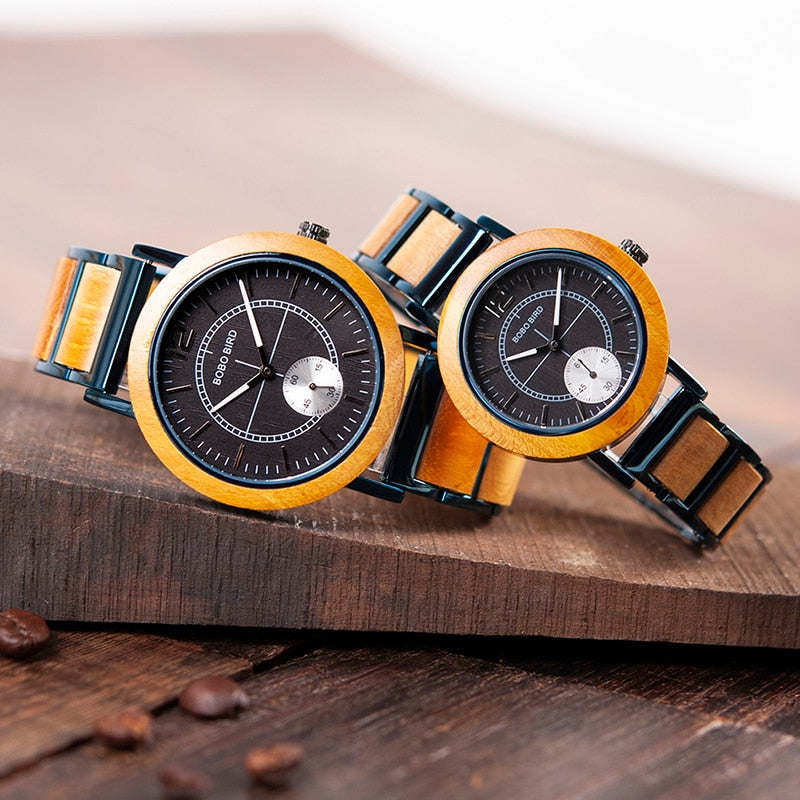 BOBO BIRD Wooden Lovers' Watches Set Top Brand Luxury Stylish Women Watch Men Great Gifts Relogio Masculino