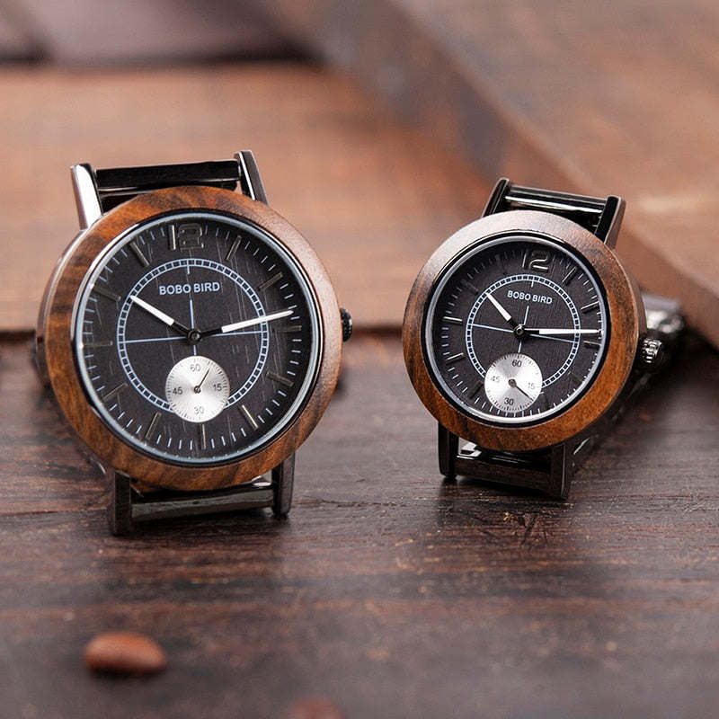 BOBO BIRD Wooden Lovers' Watches Set Top Brand Luxury Stylish Women Watch Men Great Gifts Relogio Masculino