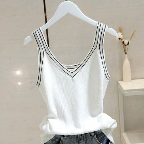 Ice Silk V-neck Knitted Vest Women's Summer New Mesh Hot Sexy