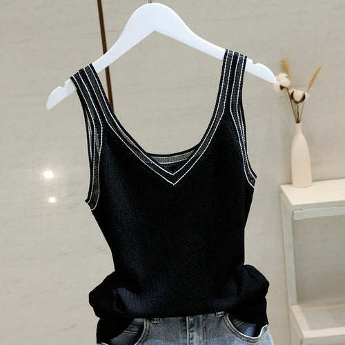 Ice Silk V-neck Knitted Vest Women's Summer New Mesh Hot Sexy