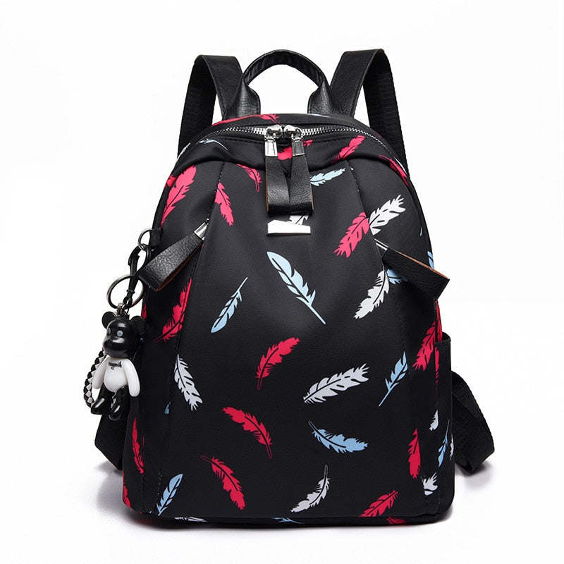 Anti-thief Feather Print Women Backpack Waterproof Travel Casual Schoolbag