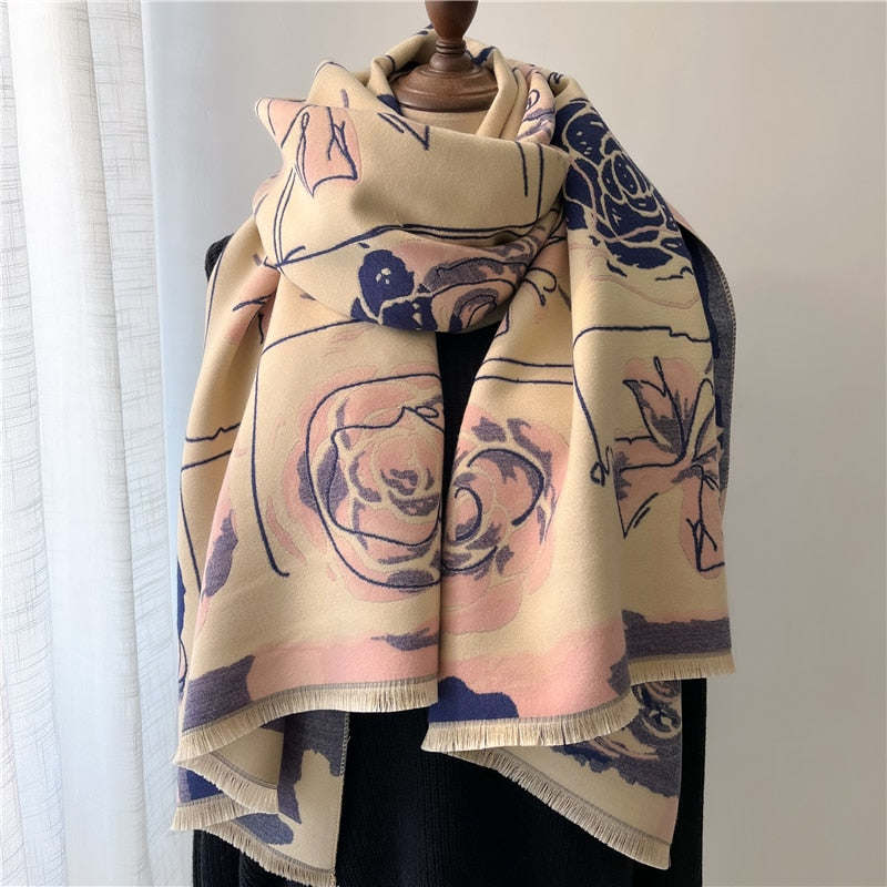 Fashion Winter Warm Cashmere Shawl Scarf for Women Design Neckerchief Pashmina Head Scarves Wrap Femal Poncho Echarpe Bandana