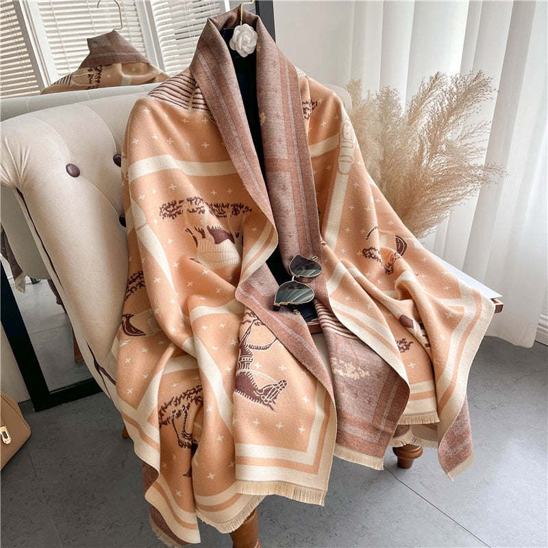 Fashion Winter Warm Cashmere Shawl Scarf for Women Design Neckerchief Pashmina Head Scarves Wrap Femal Poncho Echarpe Bandana