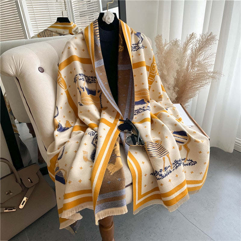 Fashion Winter Warm Cashmere Shawl Scarf for Women Design Neckerchief Pashmina Head Scarves Wrap Femal Poncho Echarpe Bandana