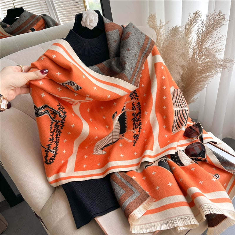 Fashion Winter Warm Cashmere Shawl Scarf for Women Design Neckerchief Pashmina Head Scarves Wrap Femal Poncho Echarpe Bandana