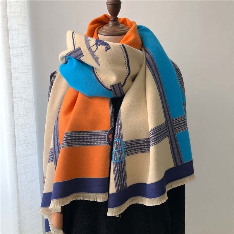 Fashion Winter Warm Cashmere Shawl Scarf for Women Design Neckerchief Pashmina Head Scarves Wrap Femal Poncho Echarpe Bandana