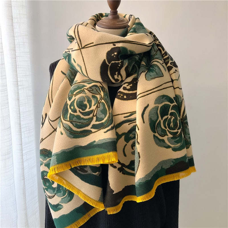 Fashion Winter Warm Cashmere Shawl Scarf for Women Design Neckerchief Pashmina Head Scarves Wrap Femal Poncho Echarpe Bandana