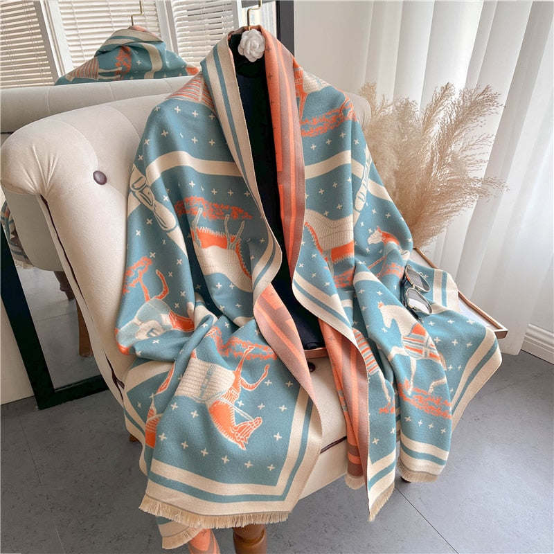 Fashion Winter Warm Cashmere Shawl Scarf for Women Design Neckerchief Pashmina Head Scarves Wrap Femal Poncho Echarpe Bandana