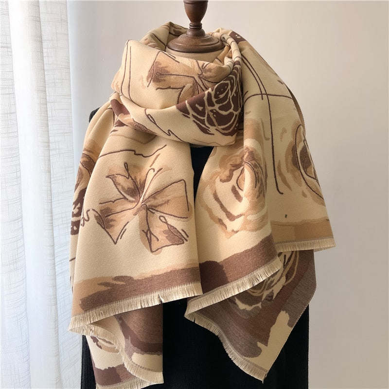 Fashion Winter Warm Cashmere Shawl Scarf for Women Design Neckerchief Pashmina Head Scarves Wrap Femal Poncho Echarpe Bandana