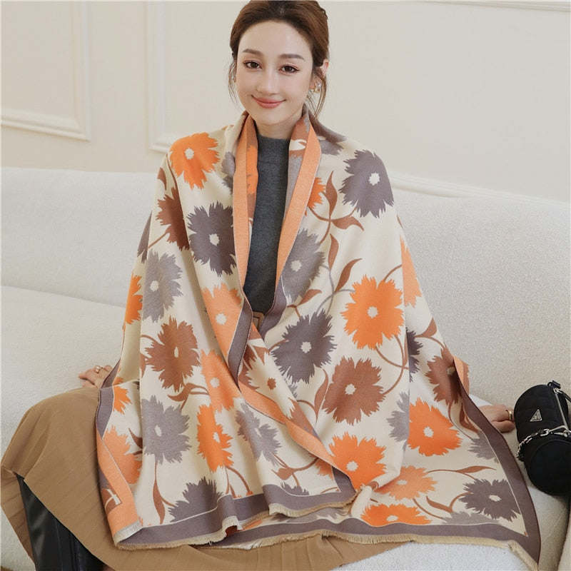 Fashion Winter Warm Cashmere Shawl Scarf for Women Design Neckerchief Pashmina Head Scarves Wrap Femal Poncho Echarpe Bandana