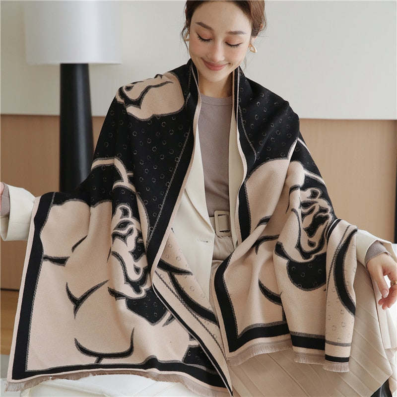 Fashion Winter Warm Cashmere Shawl Scarf for Women Design Neckerchief Pashmina Head Scarves Wrap Femal Poncho Echarpe Bandana