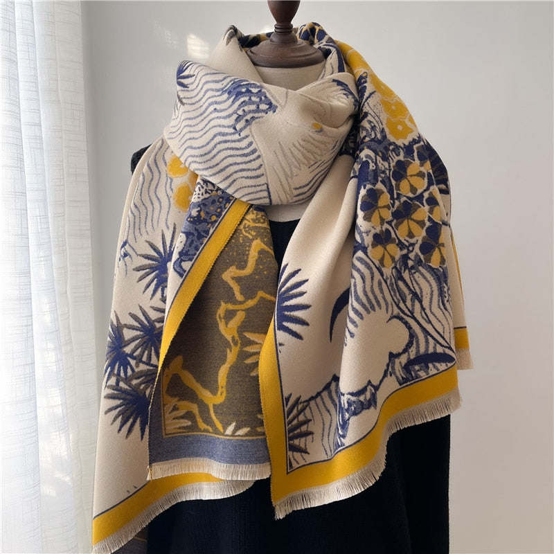 Fashion Winter Warm Cashmere Shawl Scarf for Women Design Neckerchief Pashmina Head Scarves Wrap Femal Poncho Echarpe Bandana