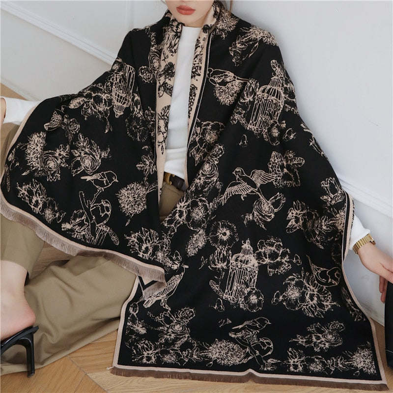 Fashion Winter Warm Cashmere Shawl Scarf for Women Design Neckerchief Pashmina Head Scarves Wrap Femal Poncho Echarpe Bandana