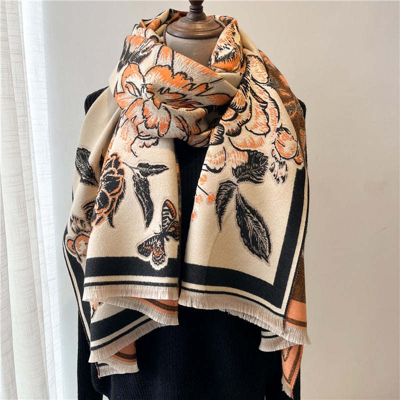 Fashion Winter Warm Cashmere Shawl Scarf for Women Design Neckerchief Pashmina Head Scarves Wrap Femal Poncho Echarpe Bandana