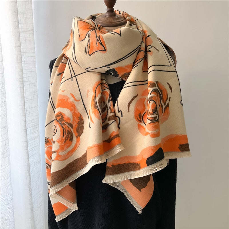 Fashion Winter Warm Cashmere Shawl Scarf for Women Design Neckerchief Pashmina Head Scarves Wrap Femal Poncho Echarpe Bandana