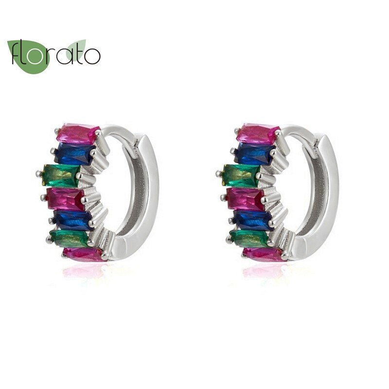 925 Sterling Silver Needle Colorful CZ Crystal Gold Earring Hoop Fashion Large Hoop Earrings for Women High Luxury Jewelry Gift