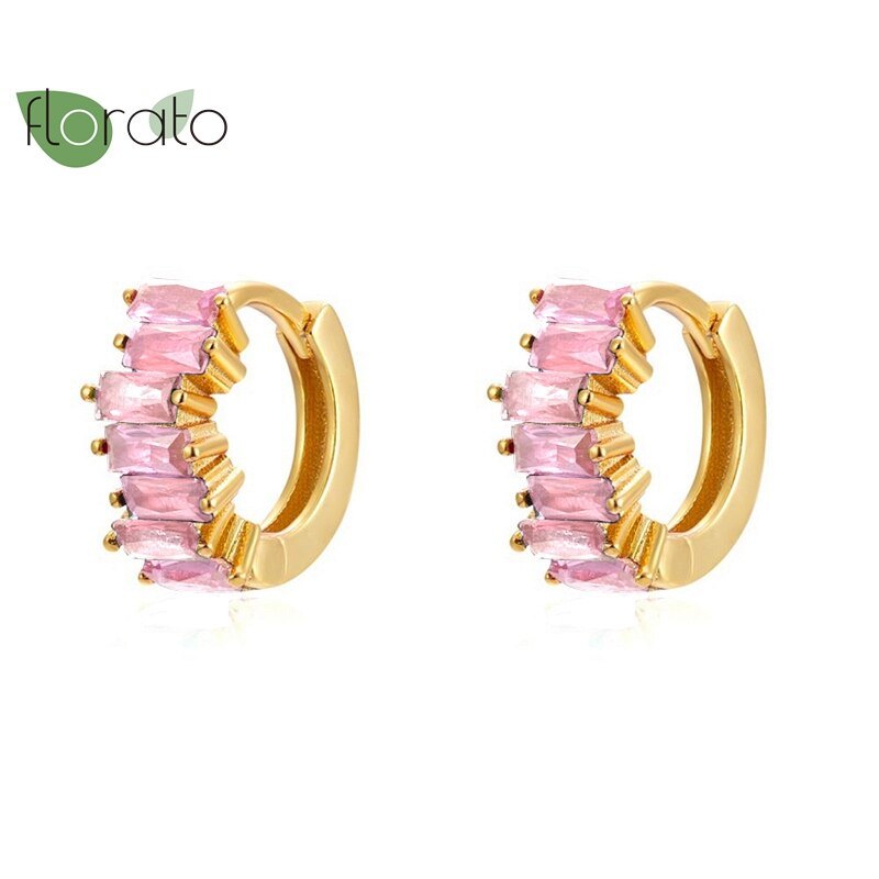 925 Sterling Silver Needle Colorful CZ Crystal Gold Earring Hoop Fashion Large Hoop Earrings for Women High Luxury Jewelry Gift