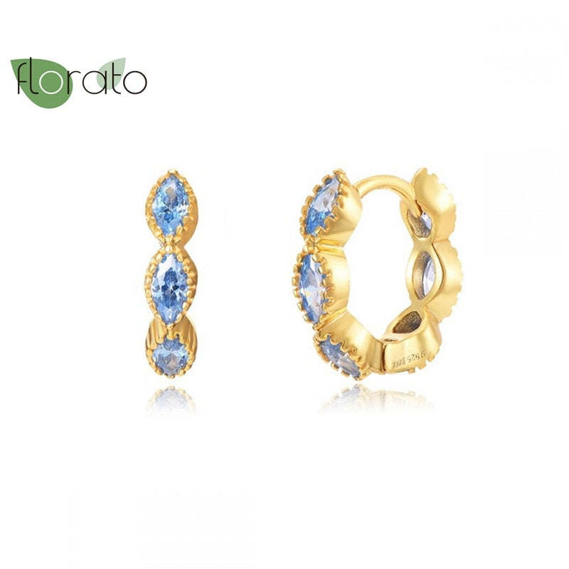 925 Sterling Silver Needle Colorful CZ Crystal Gold Earring Hoop Fashion Large Hoop Earrings for Women High Luxury Jewelry Gift