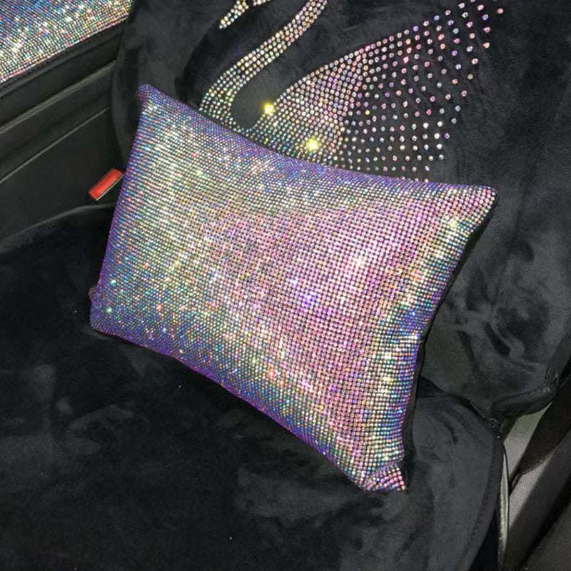 Car Bling Accessories for Woman Interior Set Styling Rhinestone Headrest Pillows Back Support Seat Cushion Pain Relief Sparkly