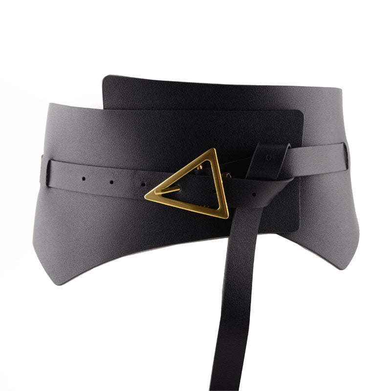 Faux Leather PU Women's Waist Belt Faux Leather Triangle Buckle Wide Girdle