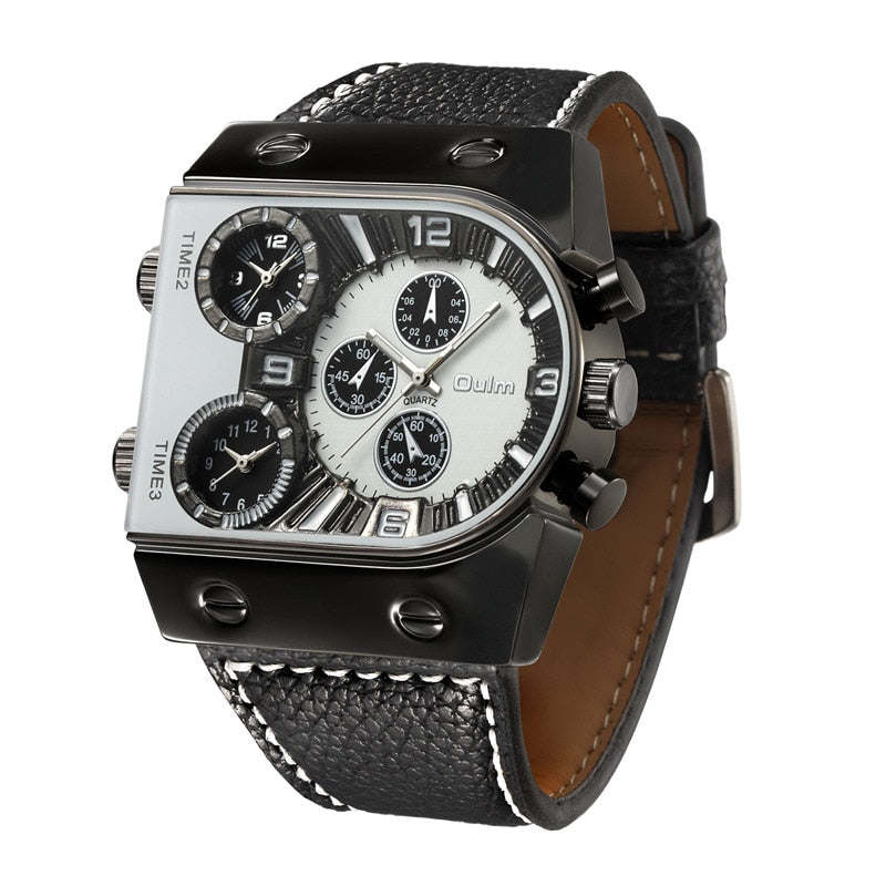 Oulm Men Watches Men's Quartz Casual Leather Strap Wristwatch Sports Man Multi-Time Zone Military Male Watch Clock relogios