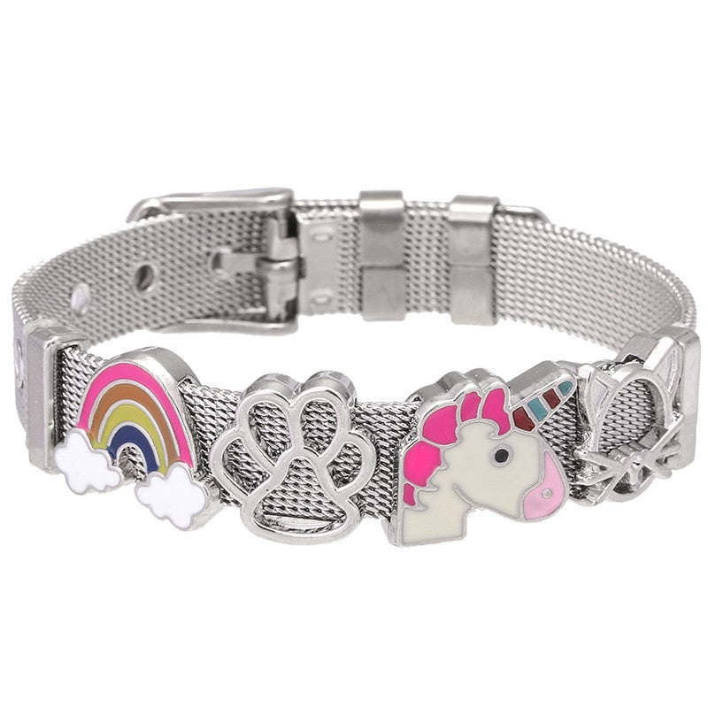 Fashion Stainless Steel Woman Men Bracelet Mesh Bracelet Set Crystal Heart Anchor Charm Fine Bracelet Bangle for Female Lover