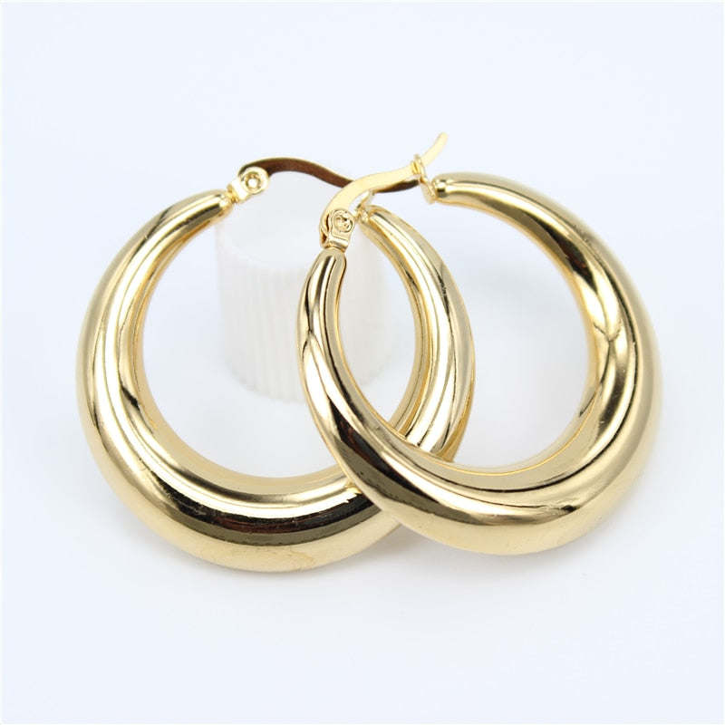 Smooth Exquisite Big Circle Hoop Earrings for Women Girl Wedding Party Stainless Steel Jewelry