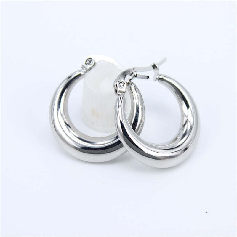 Smooth Exquisite Big Circle Hoop Earrings for Women Girl Wedding Party Stainless Steel Jewelry