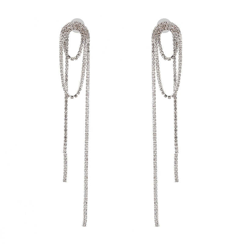 Long Crystal Tassel Drop Earrings for Women Rhinestone Shiny Hanging Dangle Earrings Wedding Party Jewelry Gift